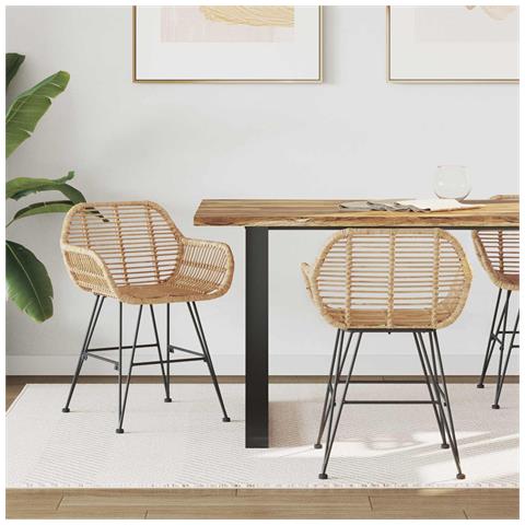 Sedia da pranzo 2 pcs Naturale 55 x 50 x 74 cm Rattan e Ferro - Foto 2