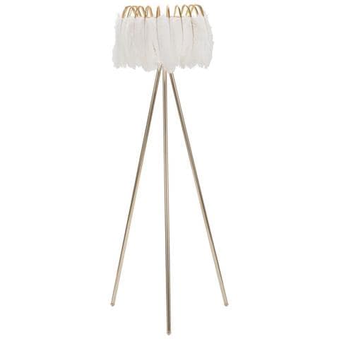 Lampada Da Terra Feather Stand Con Piume Bianche E Base Oro - Foto 1