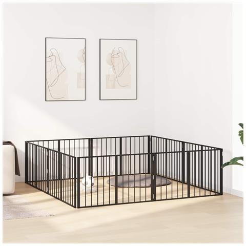 Cancello per cani 8 pcs Nero 100 x 60 cm Acciaio zincato - Foto 2