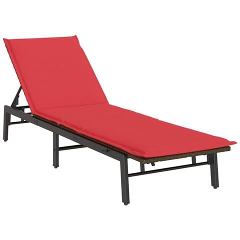 Lettino Prendisole con Cuscino Marrone in Polyrattan - Foto 1