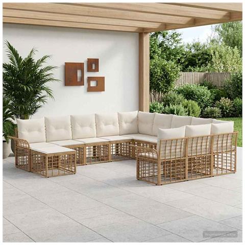 Set Divano da Giardino 12 pcs Naturale e Bianco Crema - Foto 2