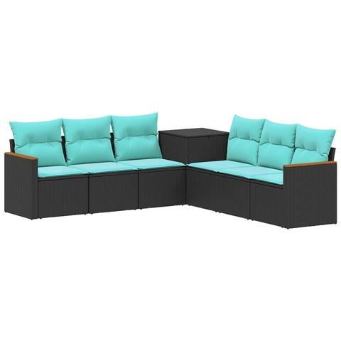 Set di divani 7 pcs Nero e Blu Rattan sintetico e Acciaio - Foto 1