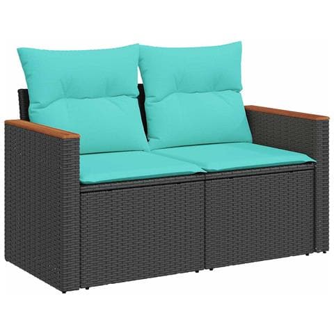 Set di divani 7 pcs Nero e Blu Rattan sintetico e Acciaio - Foto 2