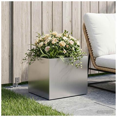 Vaso da giardino Argento 40 x 30 x 30 cm Acciaio zincato - Foto 2
