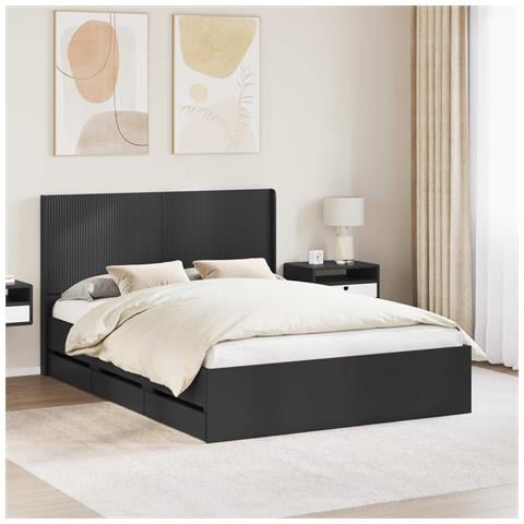 Struttura del letto con stoccaggio e testata Nero 120 x 190 cm - Foto 2
