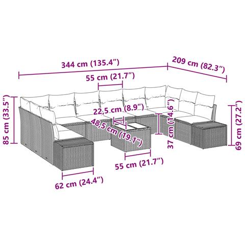 Set Divano da Giardino 10 pz 9-Numero di posti Nero e Turchese - Foto 10