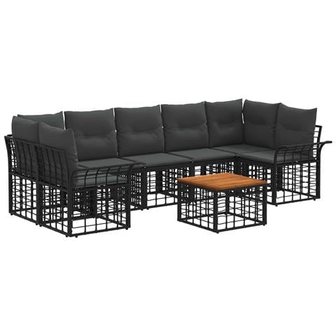 Set di divani da esterno 8 pz Nero e Grigio scuro polyrattan - Foto 1