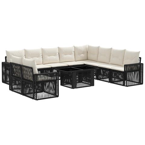 Set Divano da Giardino 11 pz Nero e Bianco Crema polyrattan - Foto 1