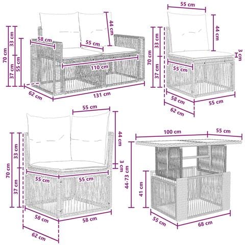 Set Divano da Giardino 11 pz Nero e Bianco Crema polyrattan - Foto 10