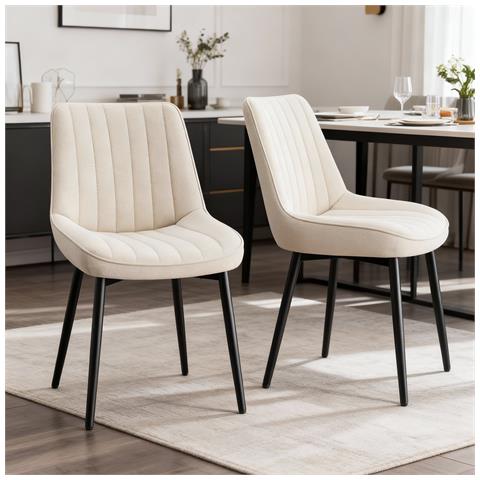 Set Di 2 Sedie Da Pranzo Seduta Imbottita 50x56x83cm - Beige - Foto 2