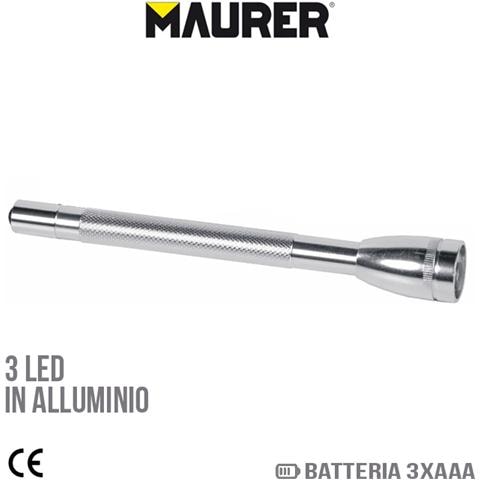 Torcia in alluminio a 3 Led impugnatura in gomma batteria 3 ministilo AAA - Foto 2