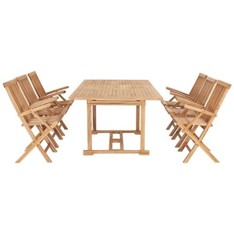 Set da Pranzo per Esterni 7 pz 150-200x100x75 cm Teak Massello - Foto 2