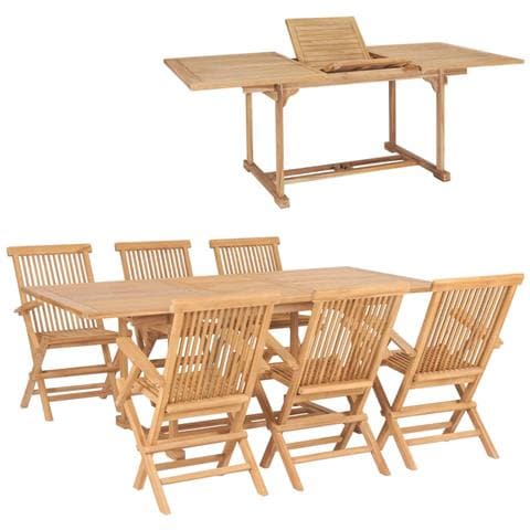 Set da Pranzo per Esterni 7 pz 150-200x100x75 cm Teak Massello - Foto 1