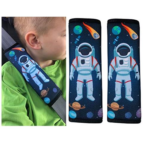 2x Protezione Per Cintura Di Sicurezza, Spallina Imbottita, Cuscino Per Auto, Copricintura Per Bambini Con Astronauta Nello Spazio (space Astronaut) - Anche Per Seggiolini Su Auto E Bici - Foto 1