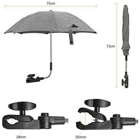 Carrozzina Ombrellone Universal Uv Ombrellone Per Passeggini E Buggy Clip Su Passeggino Ombrello Passeggino Sun Ombrellone Con Morsetto Di Fissaggio Regolabili Grigio Il 73 Cm Diametro - Foto 2