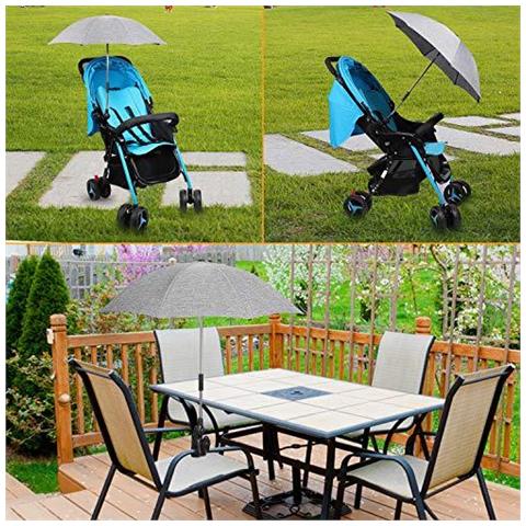 Carrozzina Ombrellone Universal Uv Ombrellone Per Passeggini E Buggy Clip Su Passeggino Ombrello Passeggino Sun Ombrellone Con Morsetto Di Fissaggio Regolabili Grigio Il 73 Cm Diametro - Foto 4