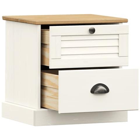 Comodino VIGO Bianco 42x35x42 cm in Legno Massello di Pino - Foto 2