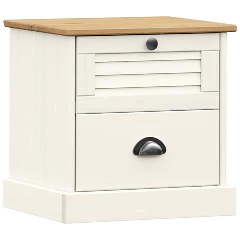 Comodino VIGO Bianco 42x35x42 cm in Legno Massello di Pino - Foto 1
