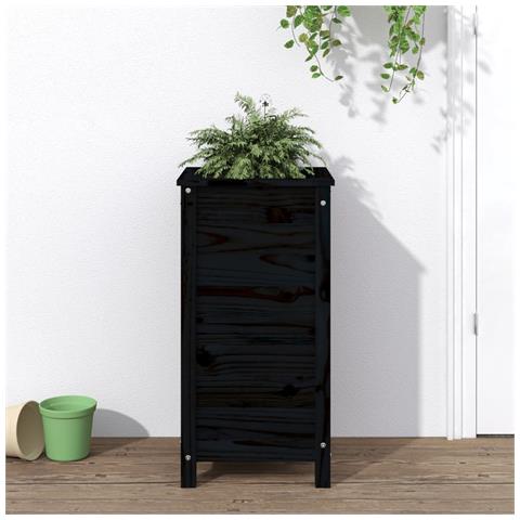 Fioriera Da Giardino Nera 40x40x78 Cm Legno Massello Di Pino - Foto 1