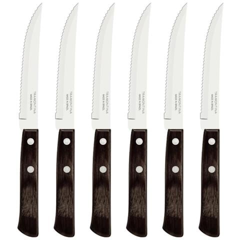 Tramontina Classic, Set 6 Coltello Da Bistecca Dentato A Punta, Manico Legno Nero - Foto 1