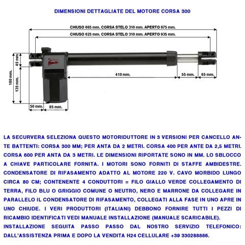 Motore Destro Titan 230 V 50 Hz Ricambio Cancello 2,5 Mt Corsa Stelo Di 400 Mm Sblocco Emergenza A Chiave Dotato Di St - Foto 2