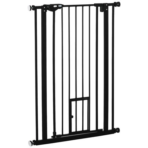 Cancellino Per Cani Regolabile Alto Con Porta Piccola E Chiusura Automatica, 74-80x104cm, Nero - Foto 1