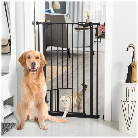 Cancellino Per Cani Regolabile Alto Con Porta Piccola E Chiusura Automatica, 74-80x104cm, Nero - Foto 2