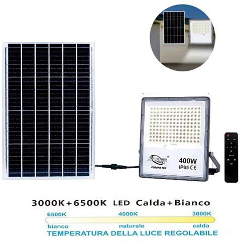 Faro Led Faretto Pannello Solare Crepuscolare Telecomando Da 3000k A 6500k 400w - Foto 1