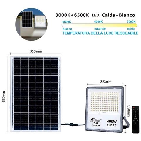 Faro Led Faretto Pannello Solare Crepuscolare Telecomando Da 3000k A 6500k 400w - Foto 2