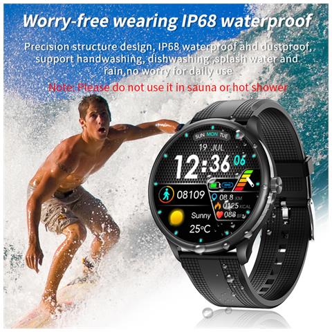 Smartwatch Con Chiamata Bluetooth, Monitoraggio Frequenza Cardiaca E Pressione Sanguigna, Ip68 Impermeabile Black - Foto 2