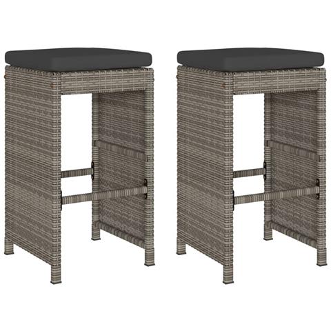 Sgabelli da Bar con Cuscini 2 pz Grigi in Polyrattan - Foto 1