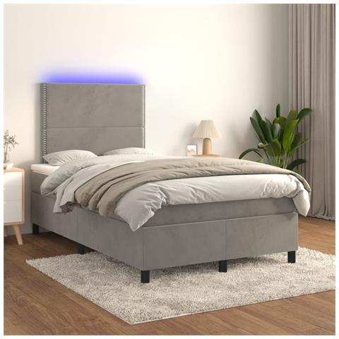 Letto a Molle Materasso e LED Grigio Chiaro 120x190 cm Velluto - Foto 2
