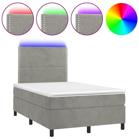 Letto a Molle Materasso e LED Grigio Chiaro 120x190 cm Velluto - Foto 1