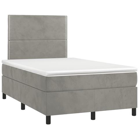 Letto a Molle Materasso e LED Grigio Chiaro 120x190 cm Velluto - Foto 10