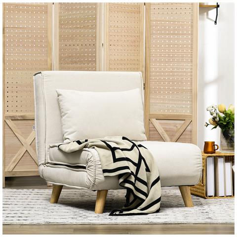 Poltrona Letto 2 in 1 con Schienale Regolabile e Cuscino, in Tessuto Effetto Lino, 72x78x79cm - Foto 6