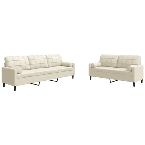 Set di Divani 2 pz con Cuscini e Rinforzi Crema in Velluto - Foto 1