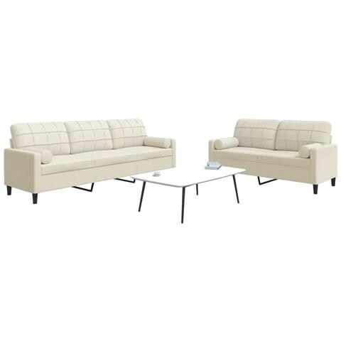 Set di Divani 2 pz con Cuscini e Rinforzi Crema in Velluto - Foto 2