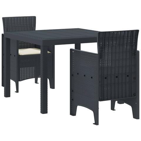 Set da pranzo da giardino in 3 pezzi con cuscini in rattan polipropilene antracite - Foto 1