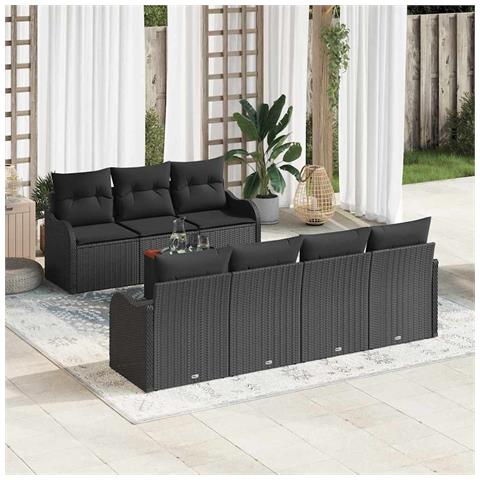 Set di 8 Pezzi di Divano da Giardino con Cuscini Rattan Nero Polyrattan Acacia, Divano da Giardino a 2 Posti con Scaffale e Cuscini Rattan Nero Polyrattan - Foto 2