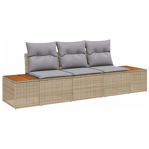 Set di Divani da Giardino con Cuscini Beige in Polyrattan Acacia - Foto 1