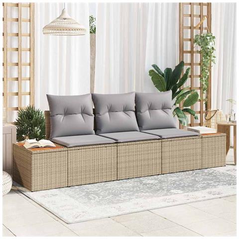 Set di Divani da Giardino con Cuscini Beige in Polyrattan Acacia - Foto 2