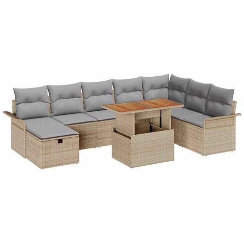 Set Divano da Giardino 9 Pezzi con Cuscini Beige in Polyrattan - Foto 1