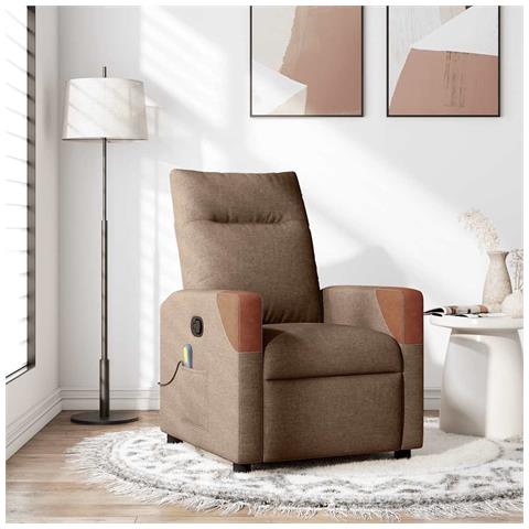 Poltrona Massaggiante Reclinabile Marrone in Tessuto - Foto 2