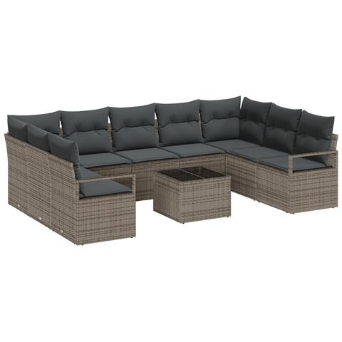 Set di divani da giardino  9 pezzi con cuscini in polyrattan nero, Divano da giardino  2 posti con cuscini in polyrattan grigio - Foto 1