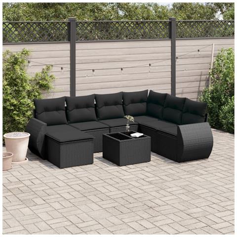 Set Divani da Giardino con Cuscini 8 pz Nero in Polyrattan - Foto 2