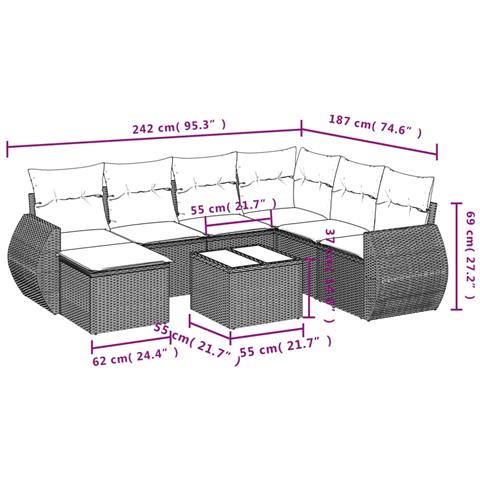 Set Divani da Giardino con Cuscini 8 pz Nero in Polyrattan - Foto 9