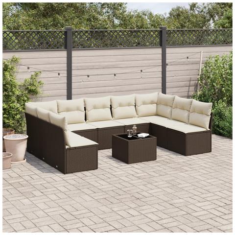 Set Divani da Giardino 10pz con Cuscini in Polyrattan Marrone - Foto 2