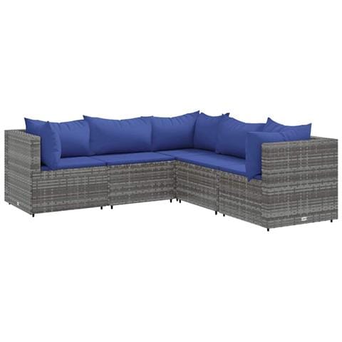 Set Divani da Giardino 5 pz con Cuscini in Polyrattan Grigio - Foto 1