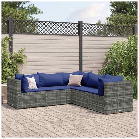 Set Divani da Giardino 5 pz con Cuscini in Polyrattan Grigio - Foto 2