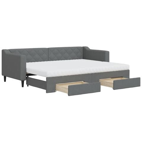 Divano Letto Estraibile Cassetti Grigio Scuro 80x200cm Tessuto - Foto 1